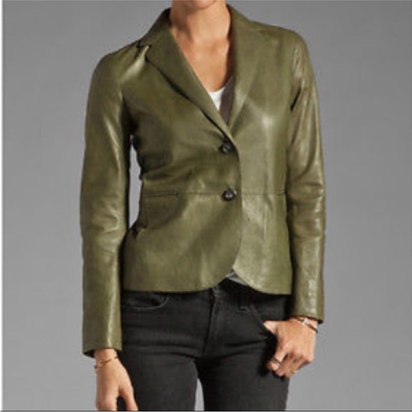 Vince Jackets & Blazers - VINCE Saddle Olive Green Leather Jacket Size 6